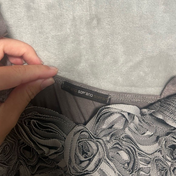 Y2K Soprano Goth Girl Knee Length Dress Women’s Medium Grey Lace Rose Babydoll - Picture 3 of 7